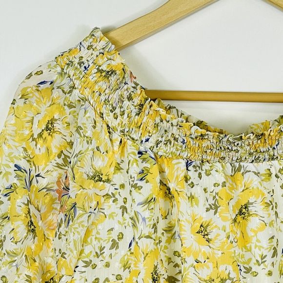 Joie Yellow Chiffon Lined Floral Crop Off Shoulder Top Shirt Womens Small NEW - Picture 2 of 6